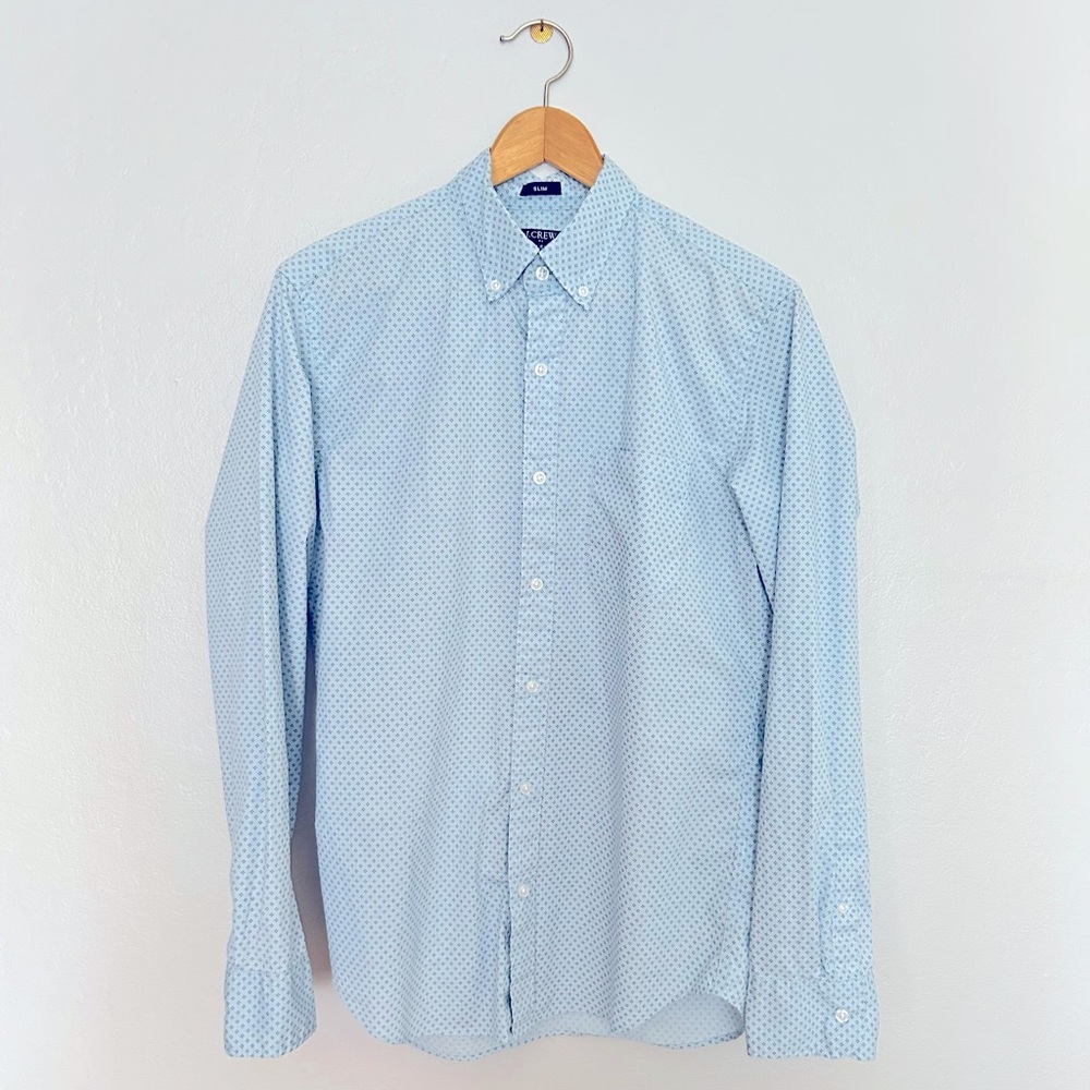 J. Crew Flex Washed Blue Dot Print Button Down Shirt